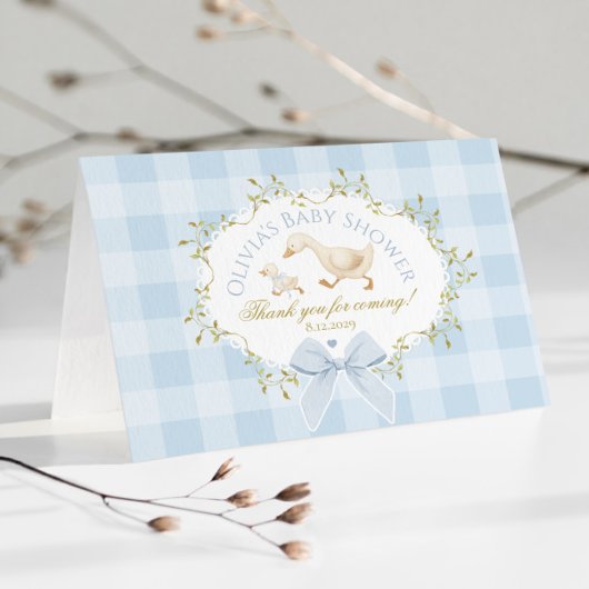 Coquette Silly Goose Blue Gingham Baby Shower Bedankkaart