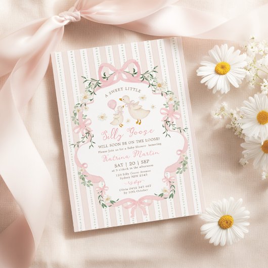 Coquette Silly Goose Pink Bow Girl Baby Shower Kaart