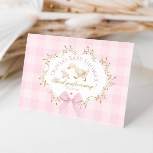 Coquette Silly Goose Pink Gingham Baby Shower Bedankkaart