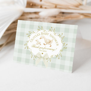 Coquette Silly Goose Sage Gingham Baby Shower Bedankkaart
