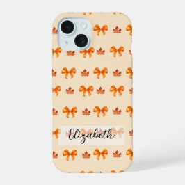 Coquette Sinaasappel Herfst Herfst Bogen en blader iPhone 15 Case