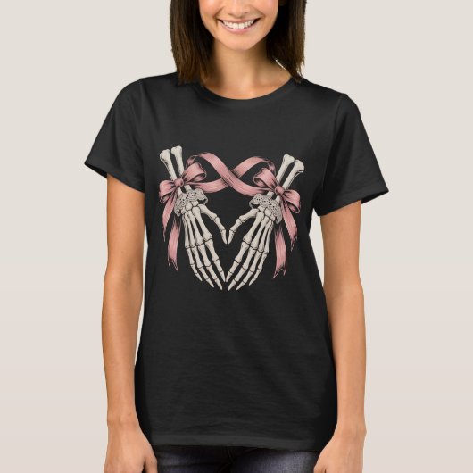 Coquette Skeleton Hands Heart Pink Bows Pastel Got T-shirt (Voorkant)