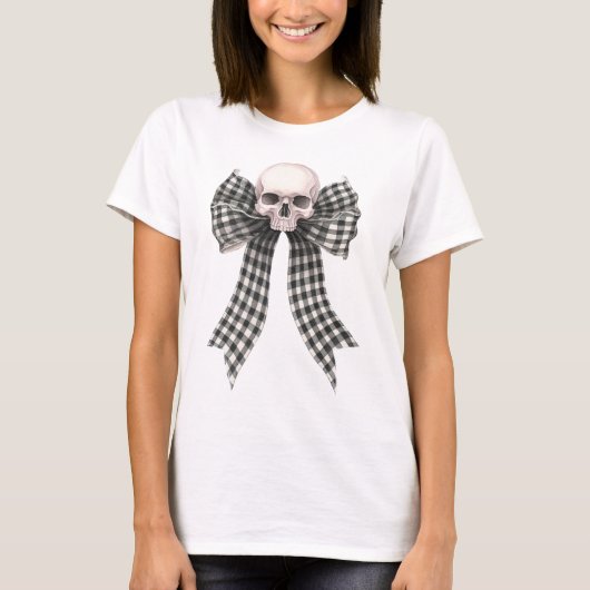 Coquette Skull Bow Gingham Gothic T Shirt (Voorkant)