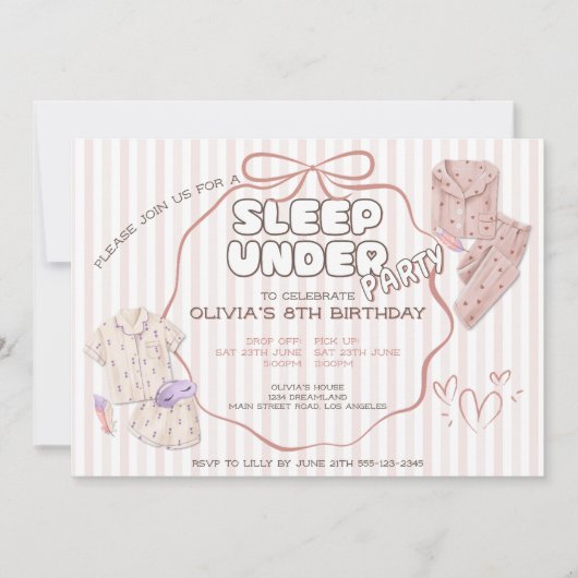 Coquette slaap-onder-feest roze strepen verjaardag kaart (Voorkant)