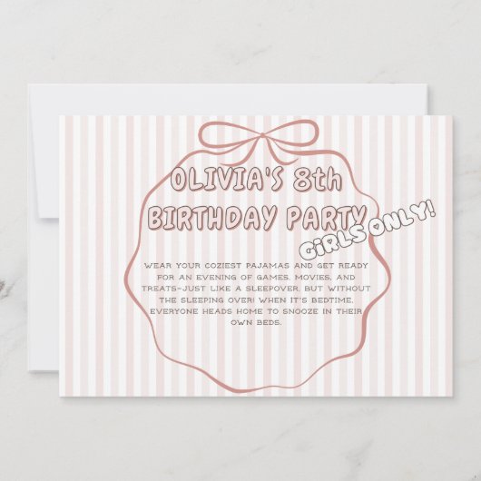 Coquette slaap-onder-feest roze strepen verjaardag kaart (Achterkant)
