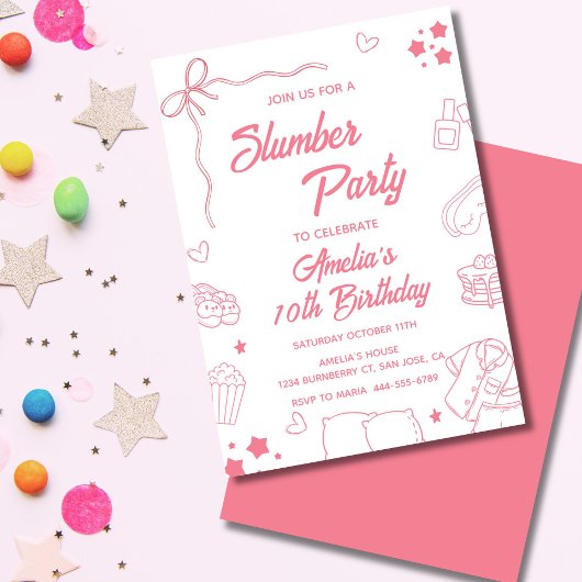 Coquette Slumber Party Invitation for Girls Kaart