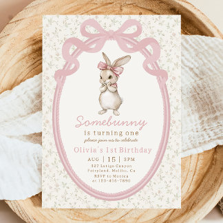 Coquette Some Bunny 1e verjaardagsuitnodiging Kaart
