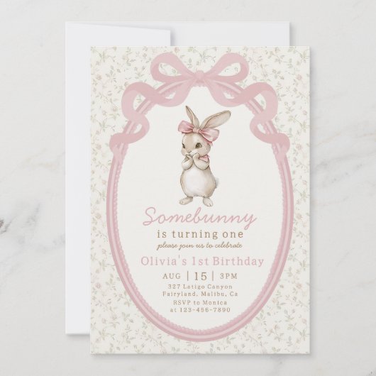 Coquette Some Bunny 1st Birthday Invitation Kaart (Voorkant)