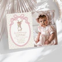 Coquette Some Bunny 1st Birthday Photo Invitation