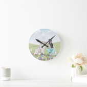 Coquette Spring Meisje en Hond Esthetische Muur Kl Ronde Klok (Huis)