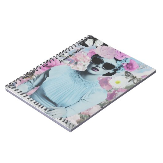 Coquette stijl roze en blauw Retro Pop Art Collage Notitieboek (Linkerzijde)