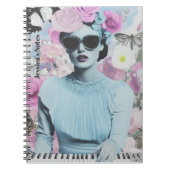 Coquette stijl roze en blauw Retro Pop Art Collage Notitieboek (Voorkant)