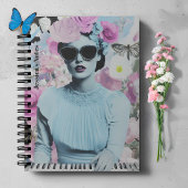 Coquette stijl roze en blauw Retro Pop Art Collage Notitieboek