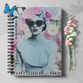 Coquette stijl roze en blauw Retro Pop Art Collage Notitieboek