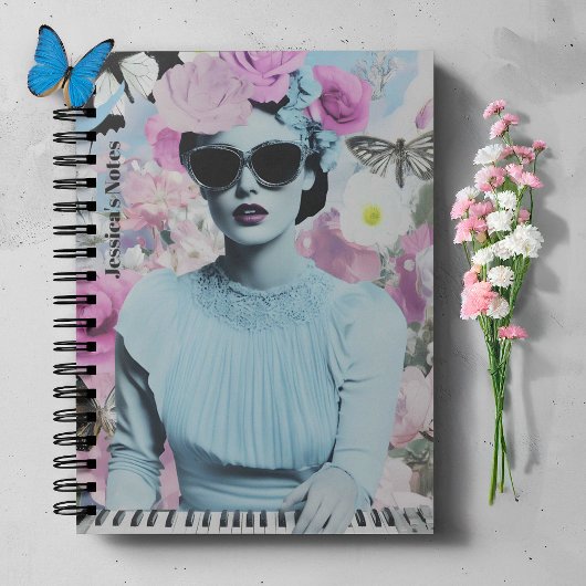 Coquette stijl roze en blauw Retro Pop Art Collage Notitieboek