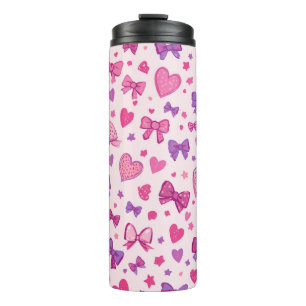 Coquette stijl roze paarse strik en hart patroon thermosbeker