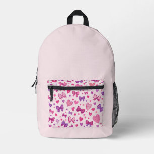 Coquette stijl roze paarse strik en hartpatroon bedrukte rugzak