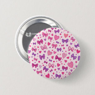 Coquette stijl roze paarse strik en hartpatroon ronde button 5,7 cm