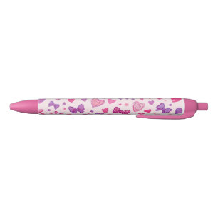 Coquette stijl roze paarse strik & hart patroon zwarte inkt pen