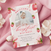 Coquette Strawberry 1e verjaardag uitnodiging