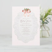 Coquette Strawberry Baby Shower Invitation Kaart (Staand voorkant)