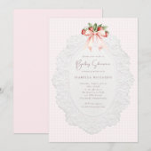 Coquette Strawberry Baby Shower Invitation Kaart (Voorkant / Achterkant)