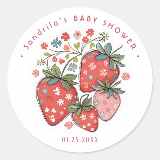 Coquette Strawberry Baby Shower Ronde Sticker (Voorkant)