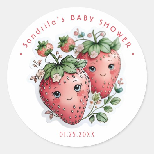 Coquette Strawberry Baby Shower  Ronde Sticker (Voorkant)