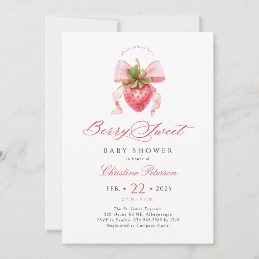 Coquette Strawberry Baby shower Uitnodiging (Voorkant)