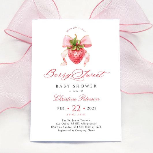 Coquette Strawberry Baby shower Uitnodiging