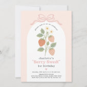 Coquette Strawberry Blush Pink Bow Verjaardagsfoto Kaart (Voorkant)