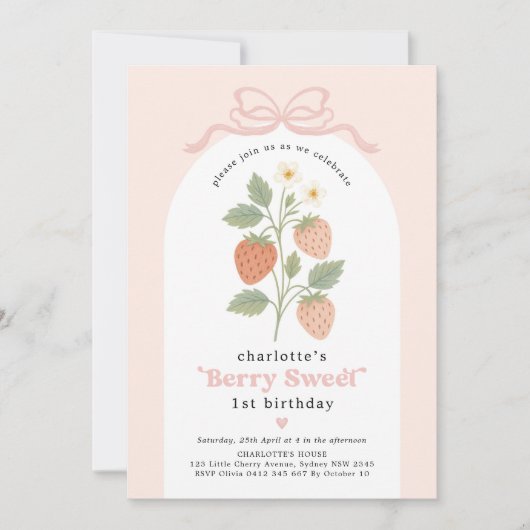 Coquette Strawberry Blush Pink Bow Verjaardagsfoto Kaart (Voorkant)