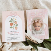 Coquette Strawberry Blush Pink Bow Verjaardagsfoto Kaart