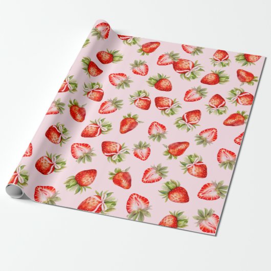 Coquette Strawberry Bow Cadeaupapier (Uitgerold)