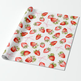 Coquette Strawberry Bow Cadeaupapier