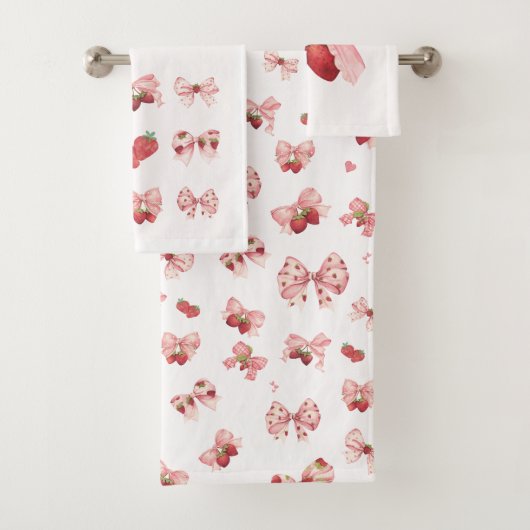 Coquette Strawberry & Bow Handdoekenset (3 stuks)  Bad Handdoek (Insitu)