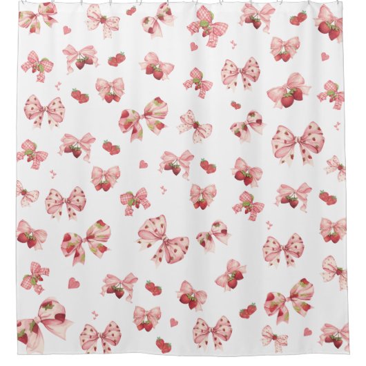 Coquette Strawberry & Bow Shower Curtain Douchegordijn (Voorkant)