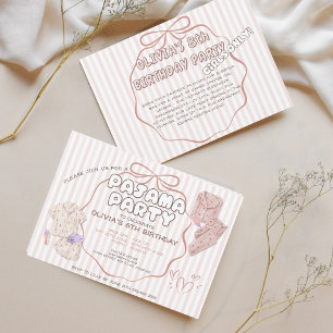 Coquette strepen & boog pyjama party verjaardag kaart