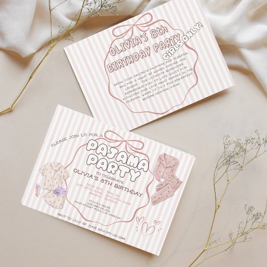 Coquette strepen & boog pyjama party verjaardag kaart