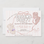 Coquette strepen & boog pyjama party verjaardag kaart (Voorkant)