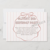 Coquette strepen & boog pyjama party verjaardag kaart (Achterkant)