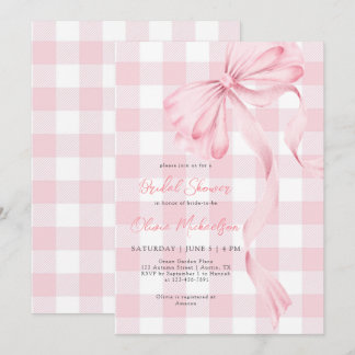 Coquette Strik Blush Geruite Roze Lint Bruiloftsfe Kaart
