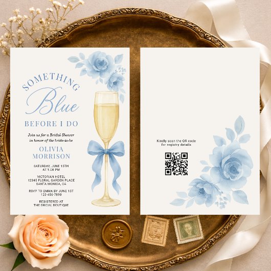 Coquette Strik Bruidsmeisje Blauw QR Code Bruiloft Kaart