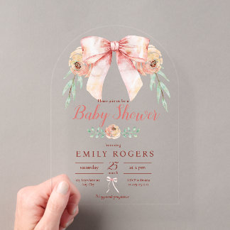 Coquette Strik Florale Baby Shower Uitnodiging