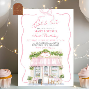 Coquette strik Franse cafe 1e verjaardagsuitnodigi Kaart