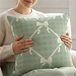Coquette Strik Gingham Patroon Crème Salie Groen  Kussen