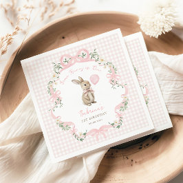 Coquette Strik Konijn Roze Gingham 1e Verjaardag Servet
