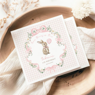 Coquette Strik Konijn Roze Gingham 1e Verjaardag Servet