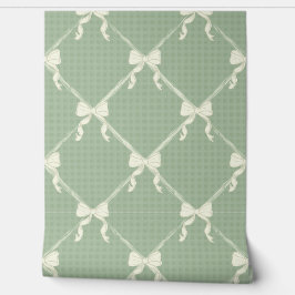 Coquette Strik lint patroon Crème Salie Groen  Behang