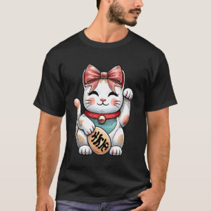 Coquette Strik Maneki Neko Japanse Geluks Kat Roze T-shirt